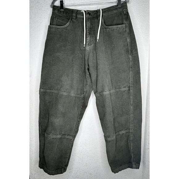 Monet Skateboard Pants Mens 28 Baggy Green Corduroy Cropped Carpenter Flaws - Picture 1 of 16